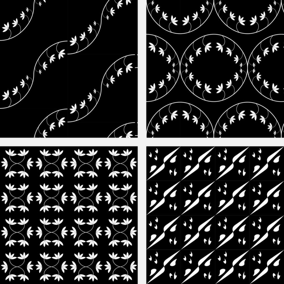 uppsättning av modern sömlös svart vit batik blad mönster, lämplig för tyg och dekorativ papper vektor