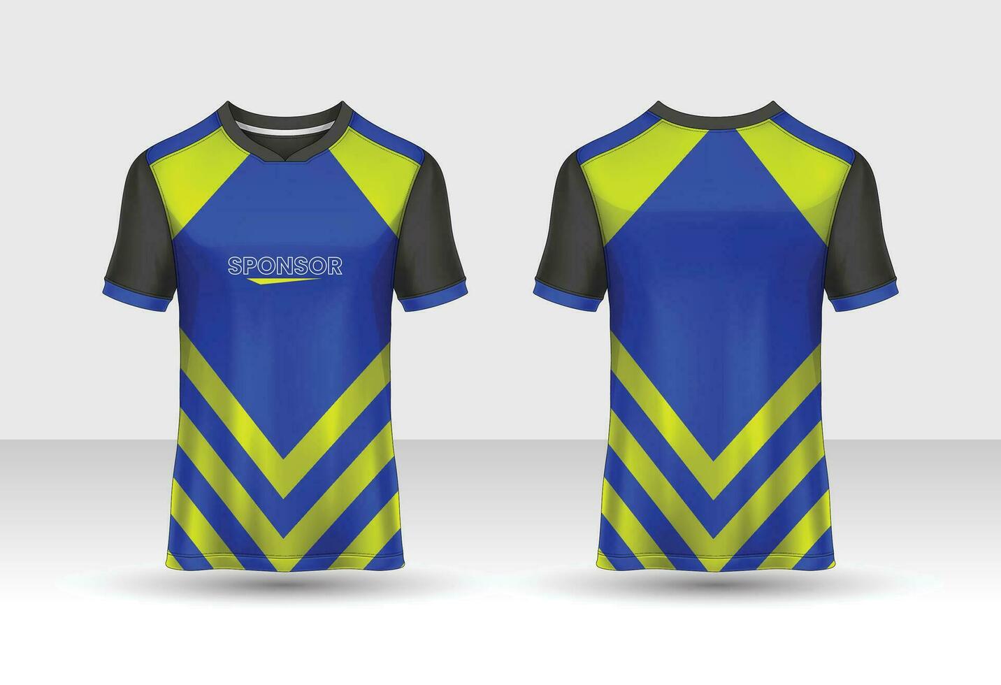 sporter jersey t-shirt design begrepp vektor mall, fotboll jersey begrepp med främre och tillbaka se för cricket, fotboll, volleyboll, rugby, tennis och badminton enhetlig