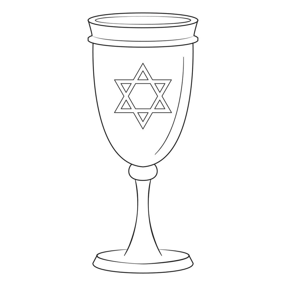 glas av vin. Lycklig hanukkah illustration. färg sida. linje konst. vektor