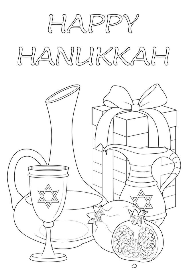 Lycklig hanukkah illustration. färg sida. linje konst. vektor