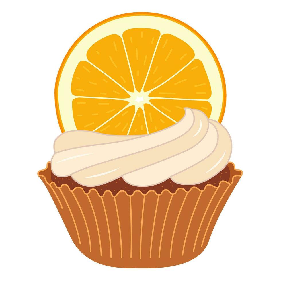 Cupcake mit Orange Scheibe. köstlich Muffin. vektor