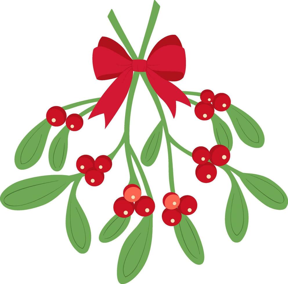 gren av mistel med bär och röd rosett. en bukett av jul. vektor