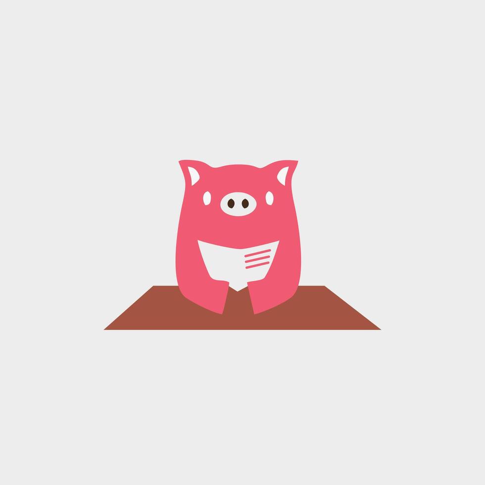 rot Schwein Logo Design Lektüre. Illustration von ein Schwein lesen ein Buch vektor