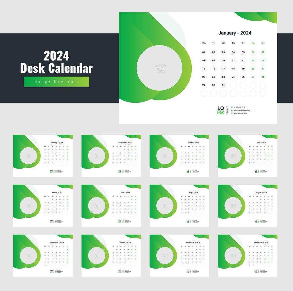 Schreibtisch Kalender 2024 Vorlage Design, Kalender 2024 vektor