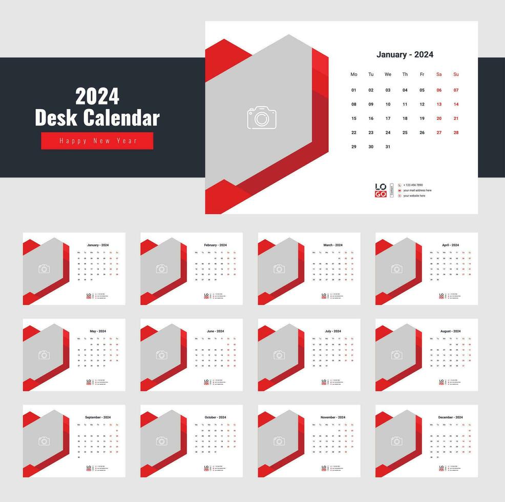 Schreibtisch Kalender 2024 Vorlage Design, Kalender 2024 vektor