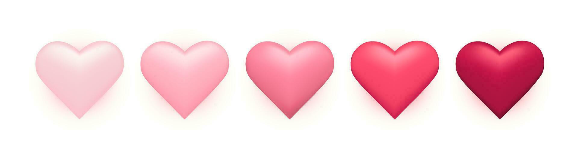3d realistisk hjärtan samling i rosa, magenta färger vektor