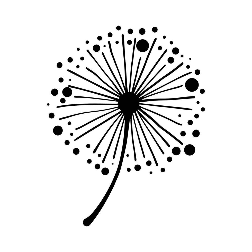 Löwenzahn Blume Silhouetten. Frühling Jahreszeit Blühen Blowball Blumen Kritzeleien Vektor Illustration. Löwenzahn flauschige Natur Silhouette