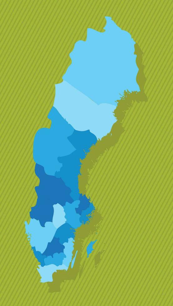 Sverige Karta med regioner blå politisk Karta grön bakgrund vektor illustration