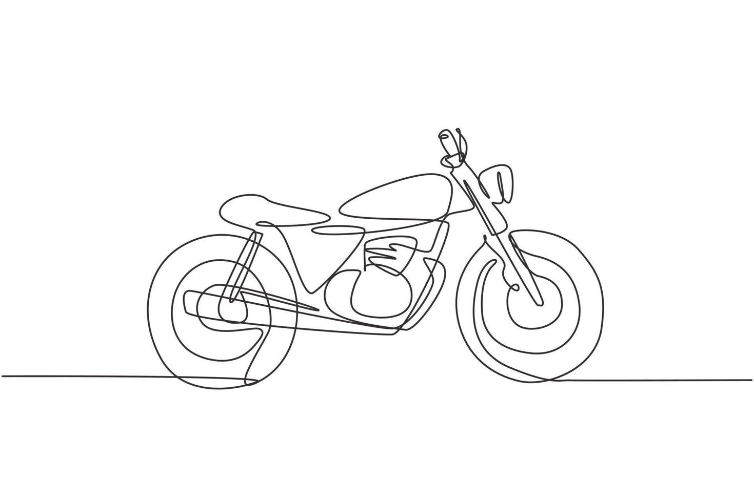 enda kontinuerlig linjeteckning av gammal klassisk vintage motorcykelsymbol. retro motorcykeltransport koncept en linje rita grafisk design vektor illustration