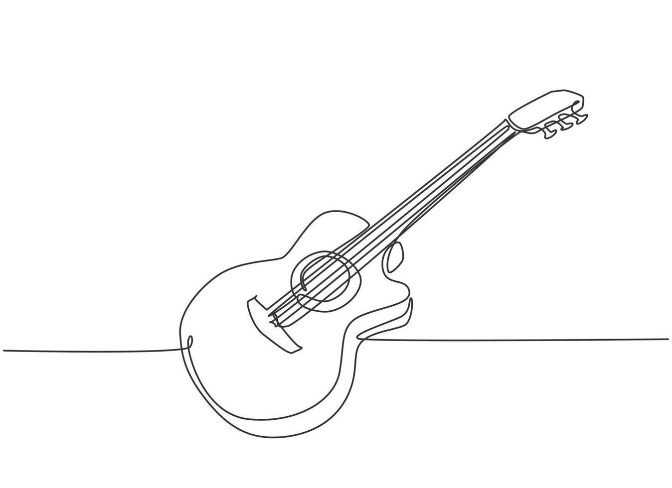 Eine einzige Strichzeichnung der klassischen Akustikgitarre aus Holz. moderne Saitenmusikinstrumente Konzept kontinuierliche Linie zeichnen Design Vektor-Illustration Grafik vektor