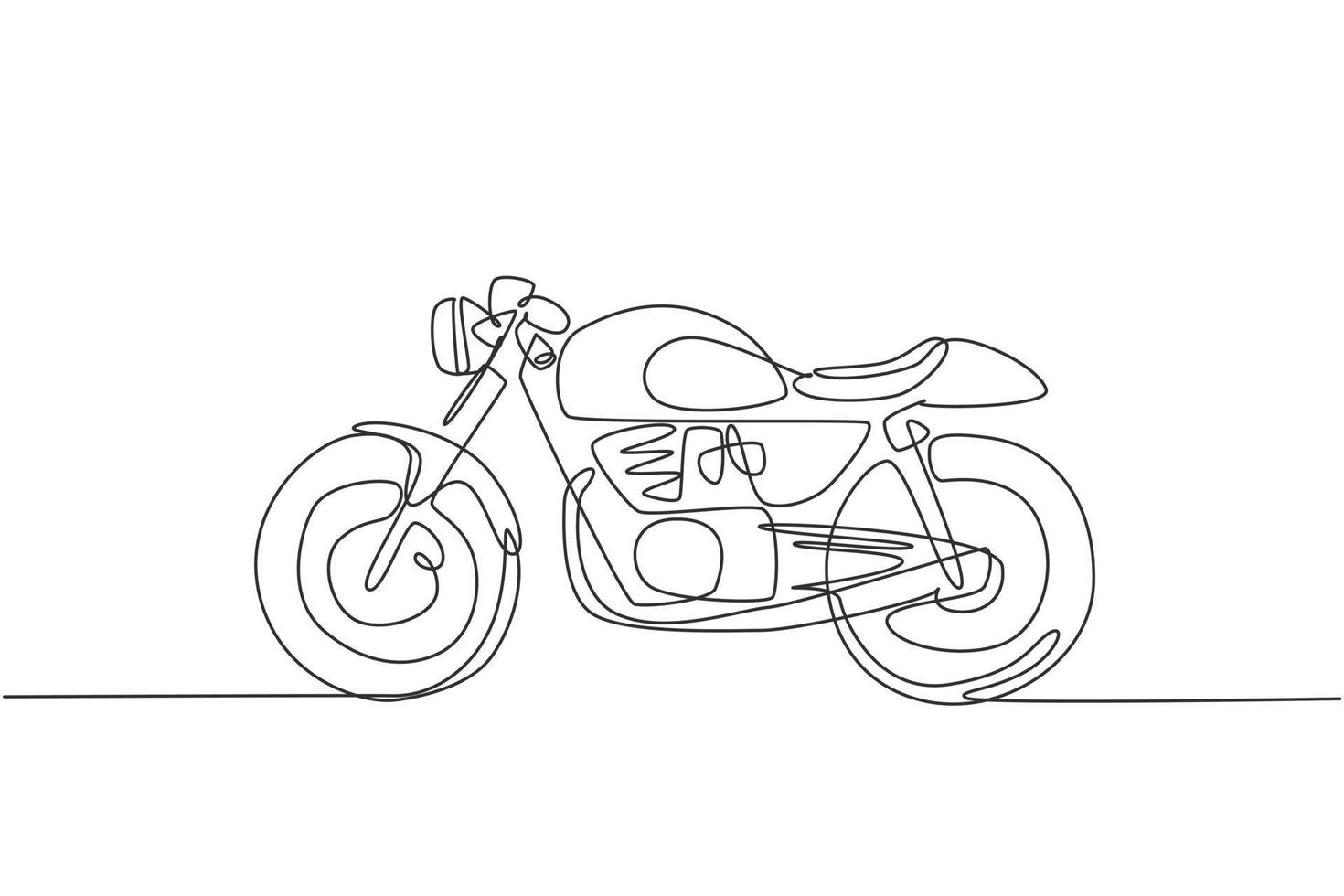 Eine durchgehende Strichzeichnung des Retro-Oldtimer-Motorradsymbols. klassisches Motorrad-Transportkonzept einzeilige Grafikdesign-Vektorillustration zeichnen vektor