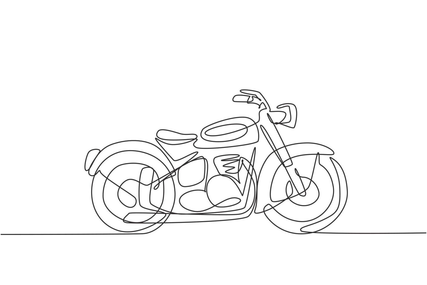 Eine durchgehende Strichzeichnung des Retro-Oldtimer-Motorradsymbols. klassisches Motorrad-Transportkonzept einzeilige Grafik-Draw-Design-Vektor-Illustration vektor