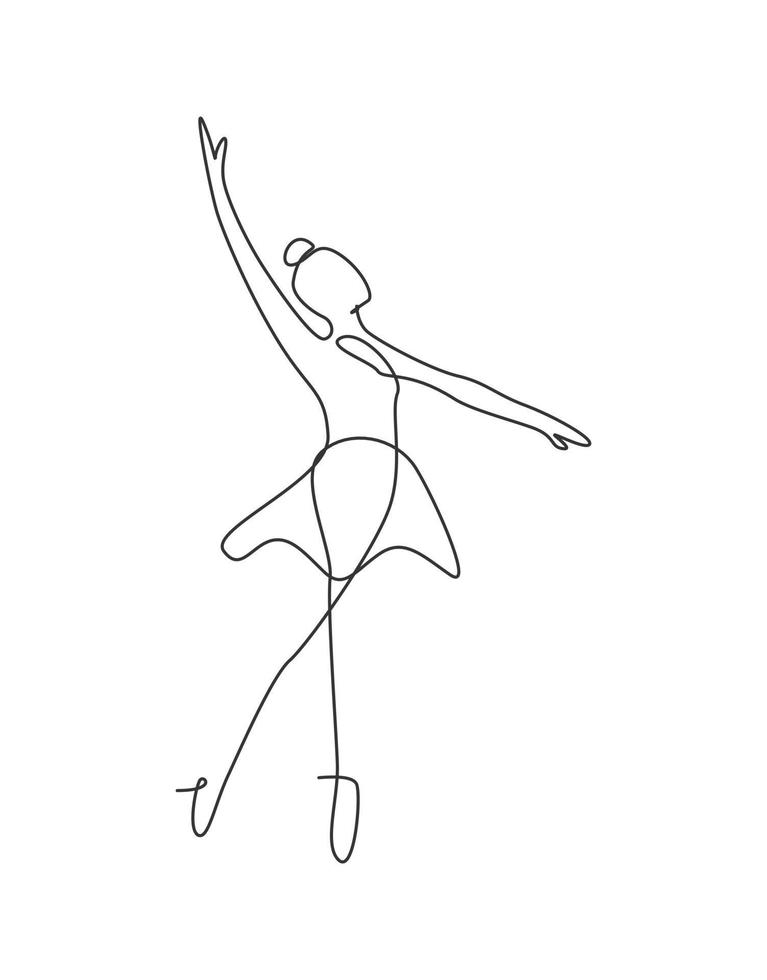 enda kontinuerlig linjeteckning ballerina i ballettrörelse dansstil. skönhet minimalistisk dansare koncept logotyp, skandinavisk affisch tryck konst. trendig enradig design grafisk vektorillustration vektor