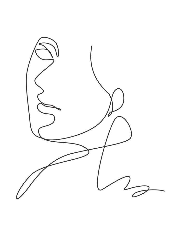 einzelne durchgehende Strichzeichnung schönes ästhetisches Porträt Frau abstraktes Gesicht. ziemlich sexy Modell weibliche Silhouette minimalistisches Stilkonzept. trendige einlinie zeichnen design vektorgrafik illustration vektor