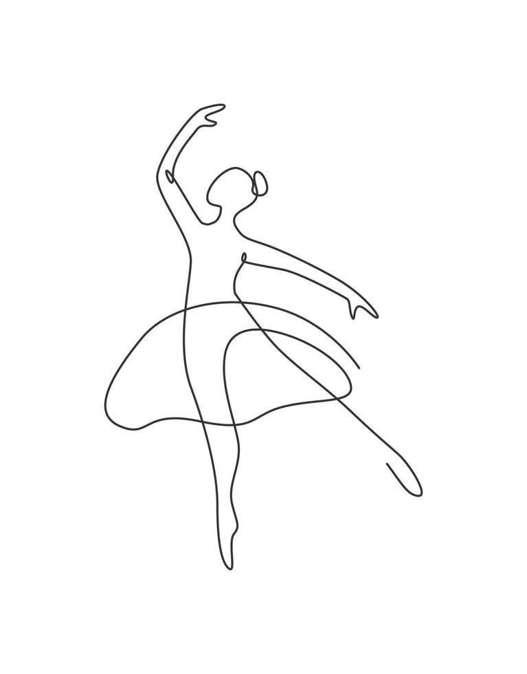 eine durchgehende linie zeichnung frau schönheit balletttänzerin in eleganz bewegung. minimalistische sexy Mädchenballerina führt Tanzkonzept durch. Wanddekor drucken. Einzeiliges Zeichnen Design Grafik Vektor Illustration