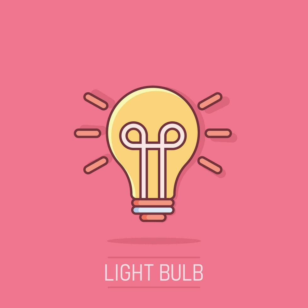 Glühbirnen-Symbol im Comic-Stil. Glühbirne Vektor Cartoon Illustration Piktogramm. Lampe Idee Geschäftskonzept Splash-Effekt.