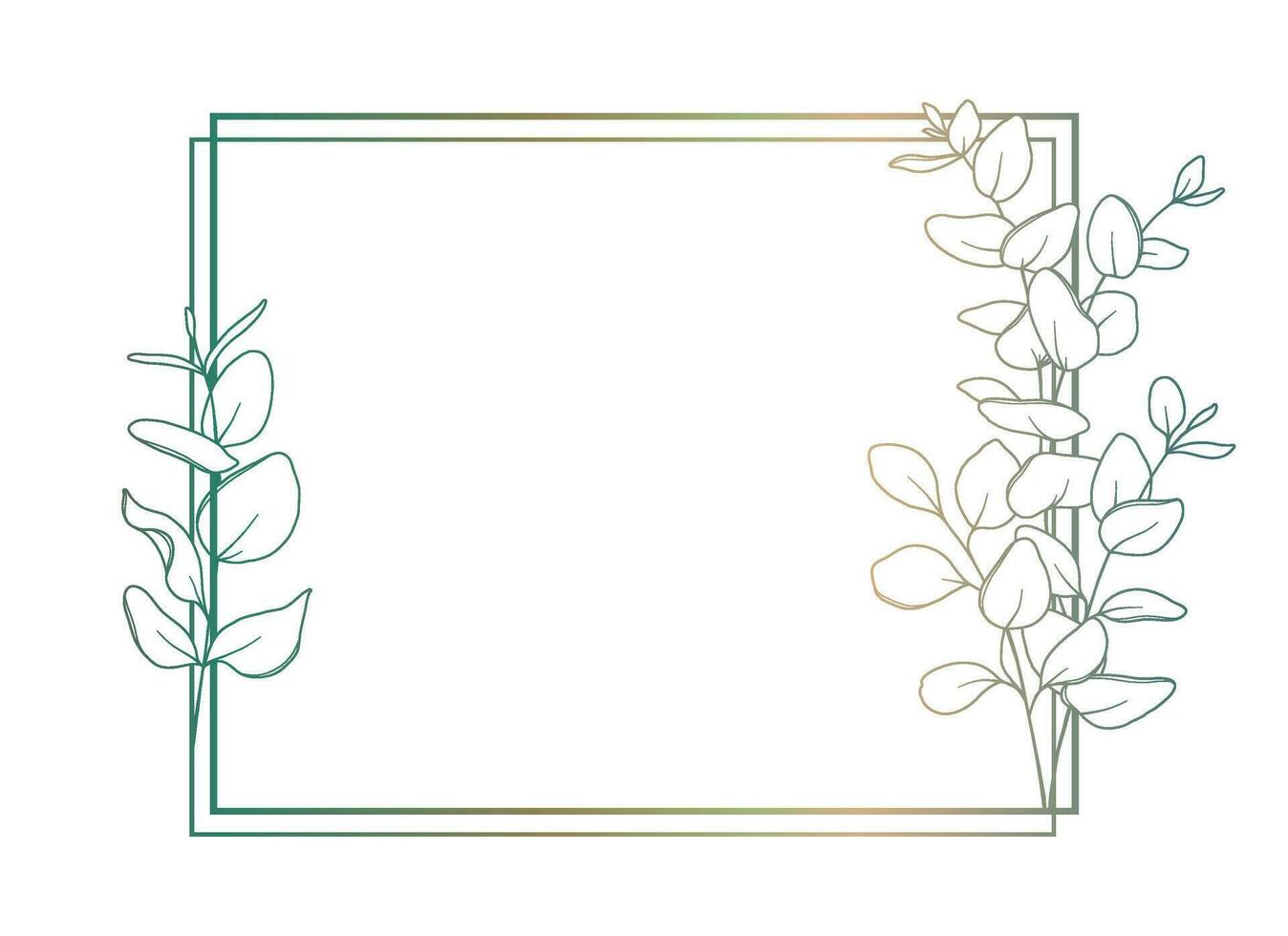 eukalyptus linje teckning. svart och vit blommig ramar. blommig linje konst. bra linje eukalyptus illustration. hand dragen översikt grönska. botanisk färg sida. bröllop inbjudan blommor vektor