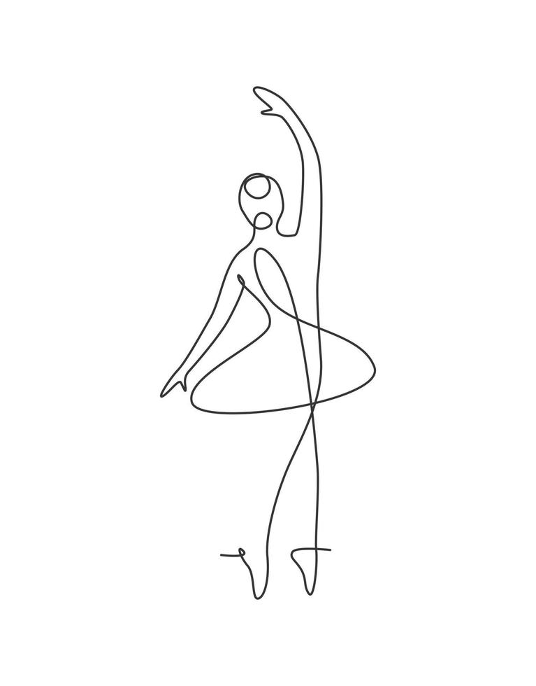 einzelne durchgehende Linie, die hübsche Ballerina im Ballettbewegungstanzstil zeichnet. Schönheit sexy Tänzerin Konzept Logo, minimalistische Plakatdruckkunst. trendige einlinie zeichnen design vektorgrafik illustration vektor