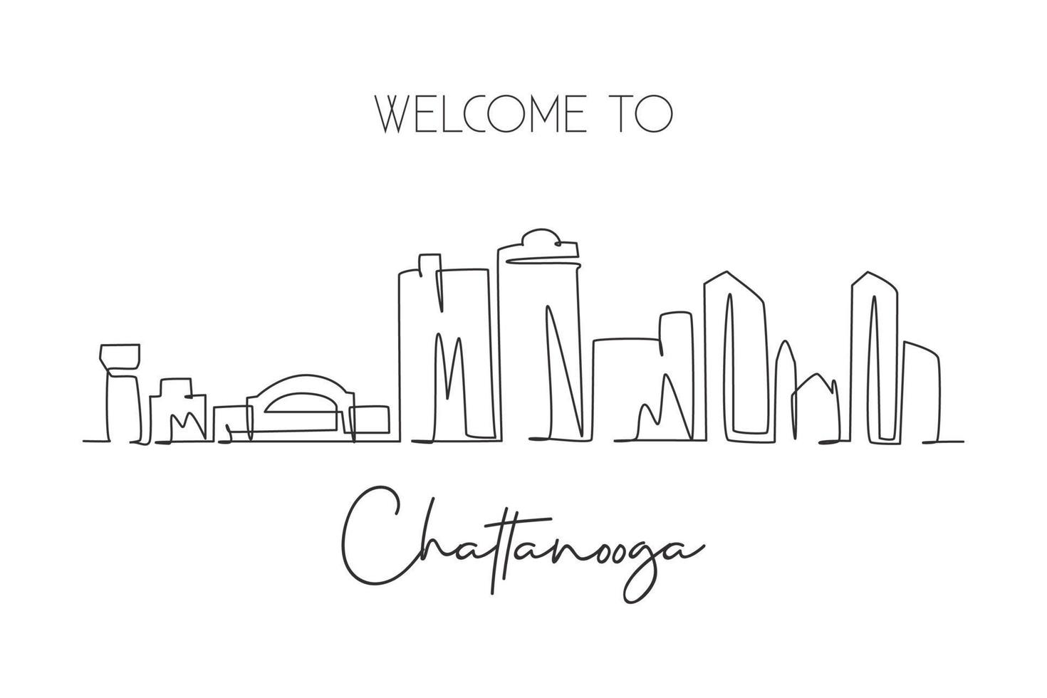 en enda linje ritning chattanooga stadens skyline, tennessee. världshistoriskt stadslandskap. bästa semestermål vykort. redigerbar stroke trendig kontinuerlig linje rita design vektor illustration