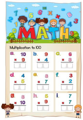 Math kalkylblad för multiplikation till hundra vektor