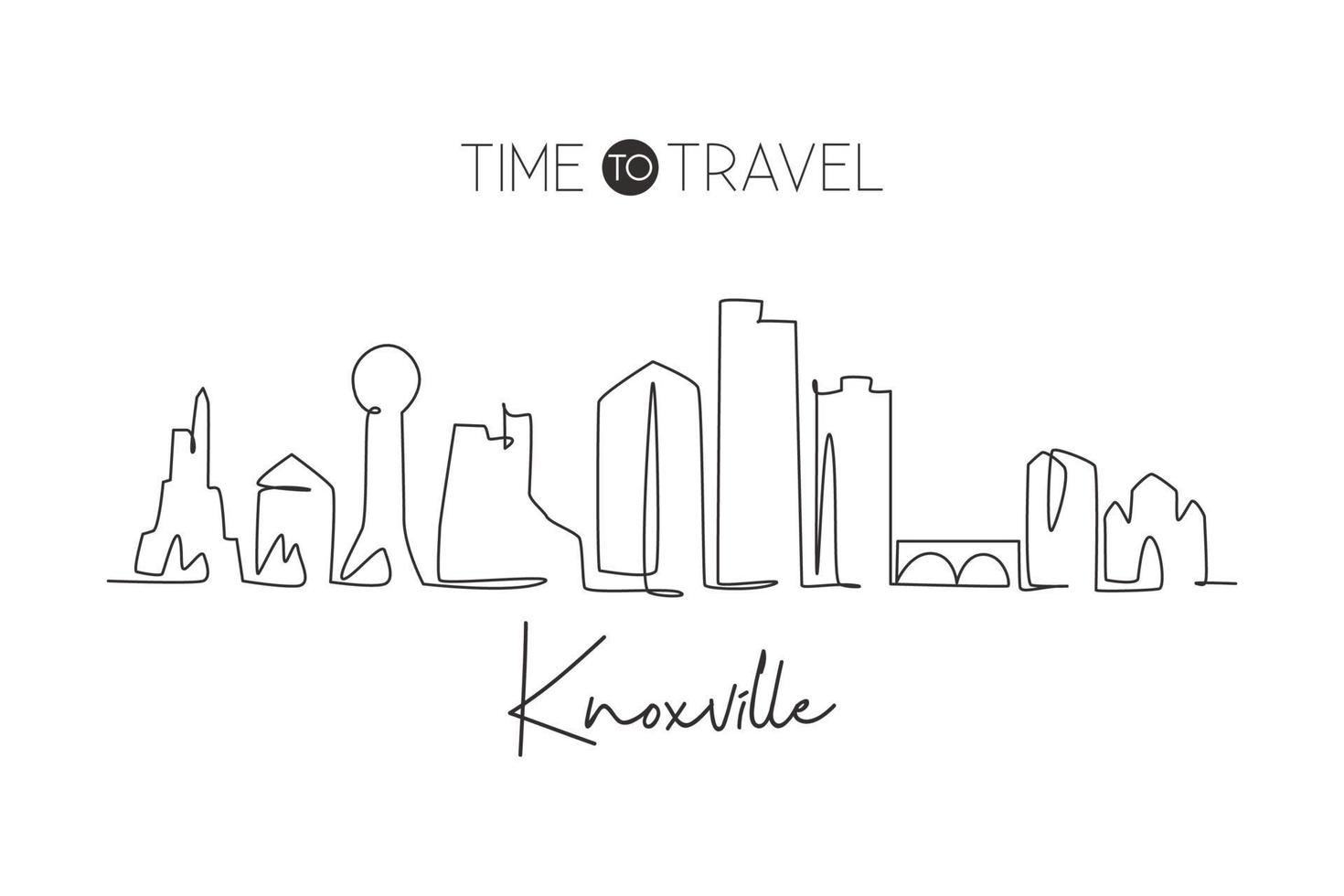 Eine durchgehende Strichzeichnung der Skyline von Knoxville, Tennessee. schönes Wahrzeichen. Weltlandschaftstourismus Reisehauptwanddekor-Plakatdruck. stilvolle einzeilig zeichnende Design-Vektorillustration vektor