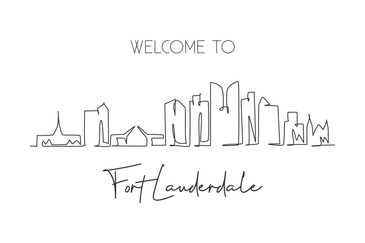 einzelne durchgehende Strichzeichnung Fort Lauderdale Skyline, Florida. berühmte stadtkratzerlandschaft. Weltreise nach Hause Wanddekoration Kunst Poster Druckkonzept. moderne eine linie zeichnen design-vektorillustration vektor