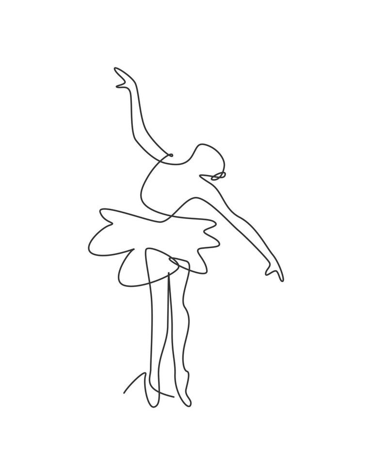 eine durchgehende linie zeichnung frau schönheit balletttänzerin in eleganz bewegung. minimalistische sexy Mädchenballerina führt Tanzkonzept durch. Wanddekor drucken. Einzeiliges Zeichnen Design Grafik Vektor Illustration