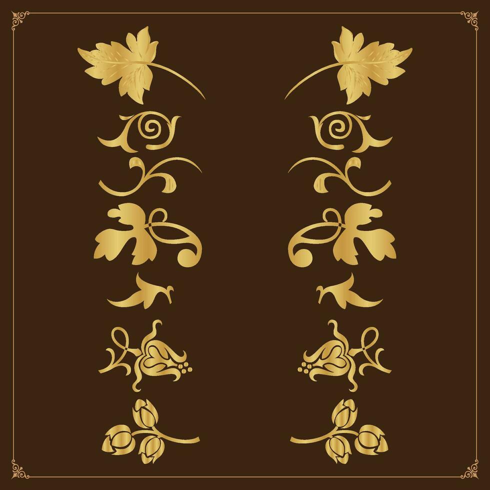 gyllene årgång blommig element konst deco stil dekorativ gräns ramar och avdelare. vektor