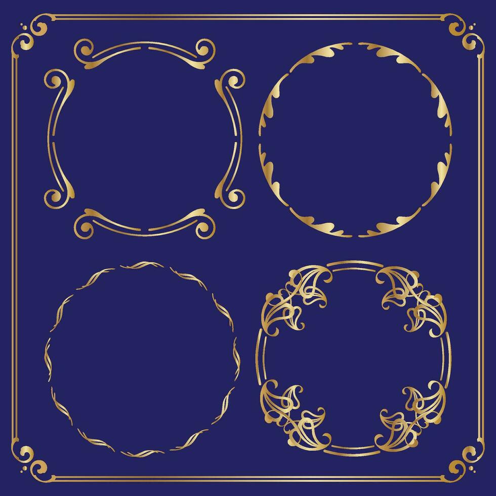 cirkel dekorativ ramar guld antik ramar uppsättning årgång ramar. vektor