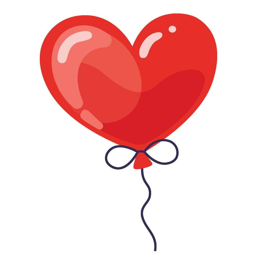 Herz geformt Ballon. rot Herz Ballon im eben Stil zum glücklich Valentinstag Tag Gruß Karte, Banner, Geburtstag, Netz Design, Paket, und Einladungen. Vektor Illustration isoliert auf Weiß Hintergrund.