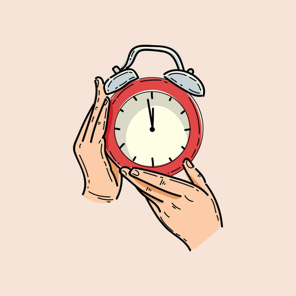 Hand halten ein rot Jahrgang Uhr, symbolisieren Zeit vektor