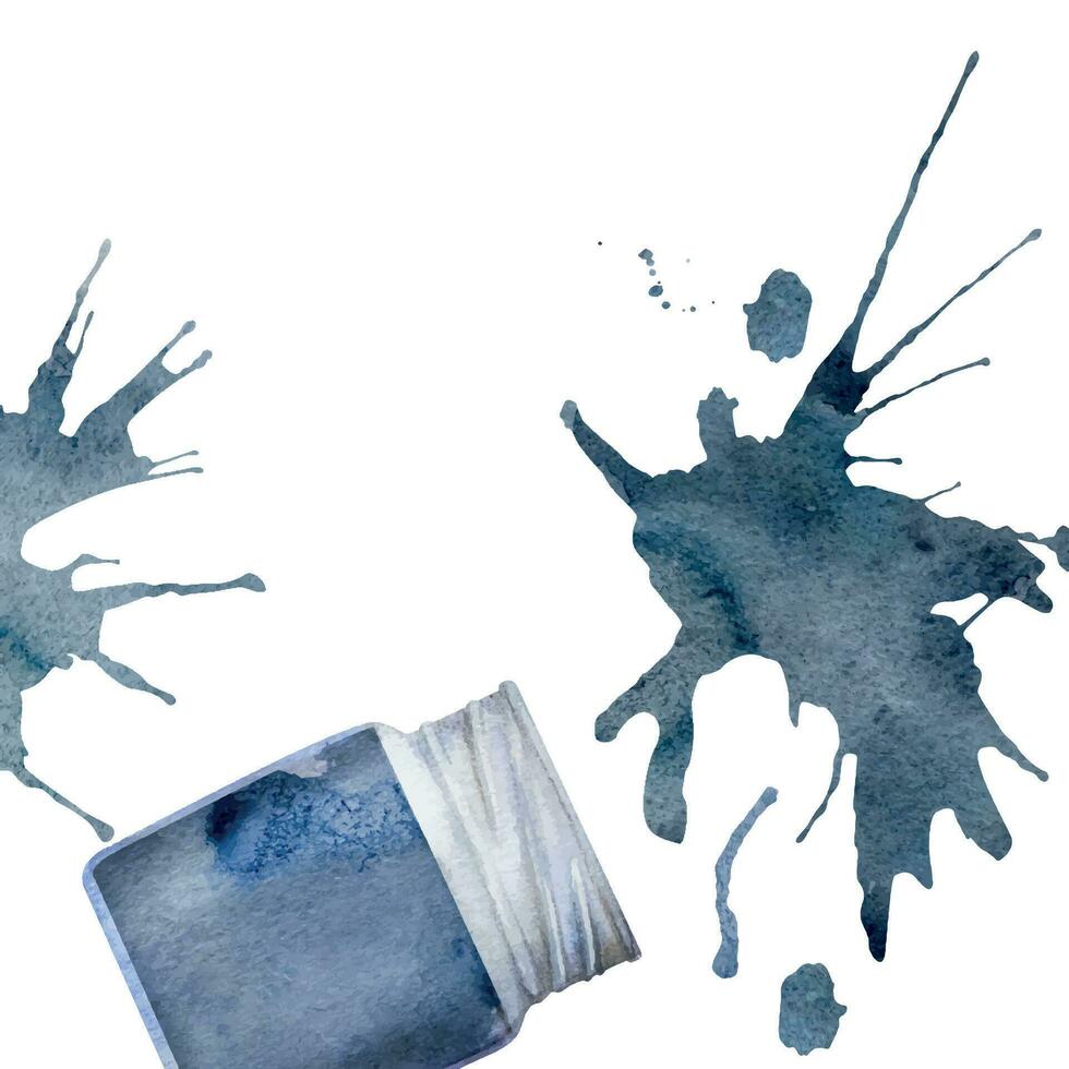 vattenfärg hand dragen illustration, barn barn målning material förnödenheter, blå indigo gouache akryl bläck måla, stänk. sammansättning isolerat på vit. skola, dagis, fest, kort, affär vektor