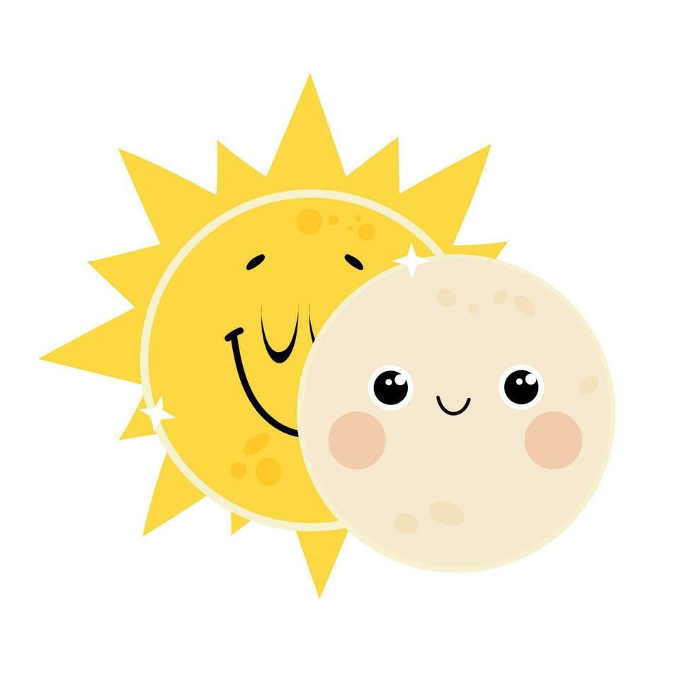 süß Hand gezeichnet Solar- Finsternis Illustration. Vektor Sonne und Mond Zeichen Design.