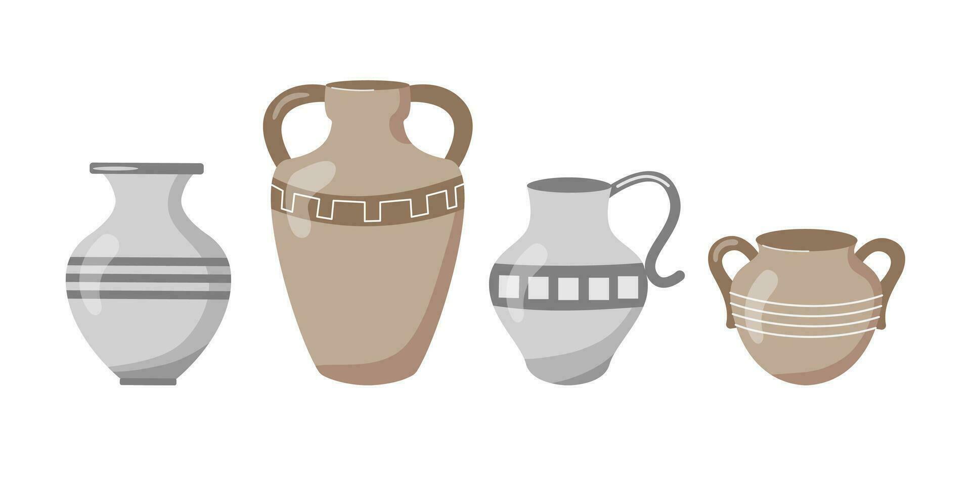 gammal grekisk vaser och burkar uppsättning isolerat. keramisk vaser samling. tecknad serie vektor illustration. antik stil krukmakeri lera enkel burkar