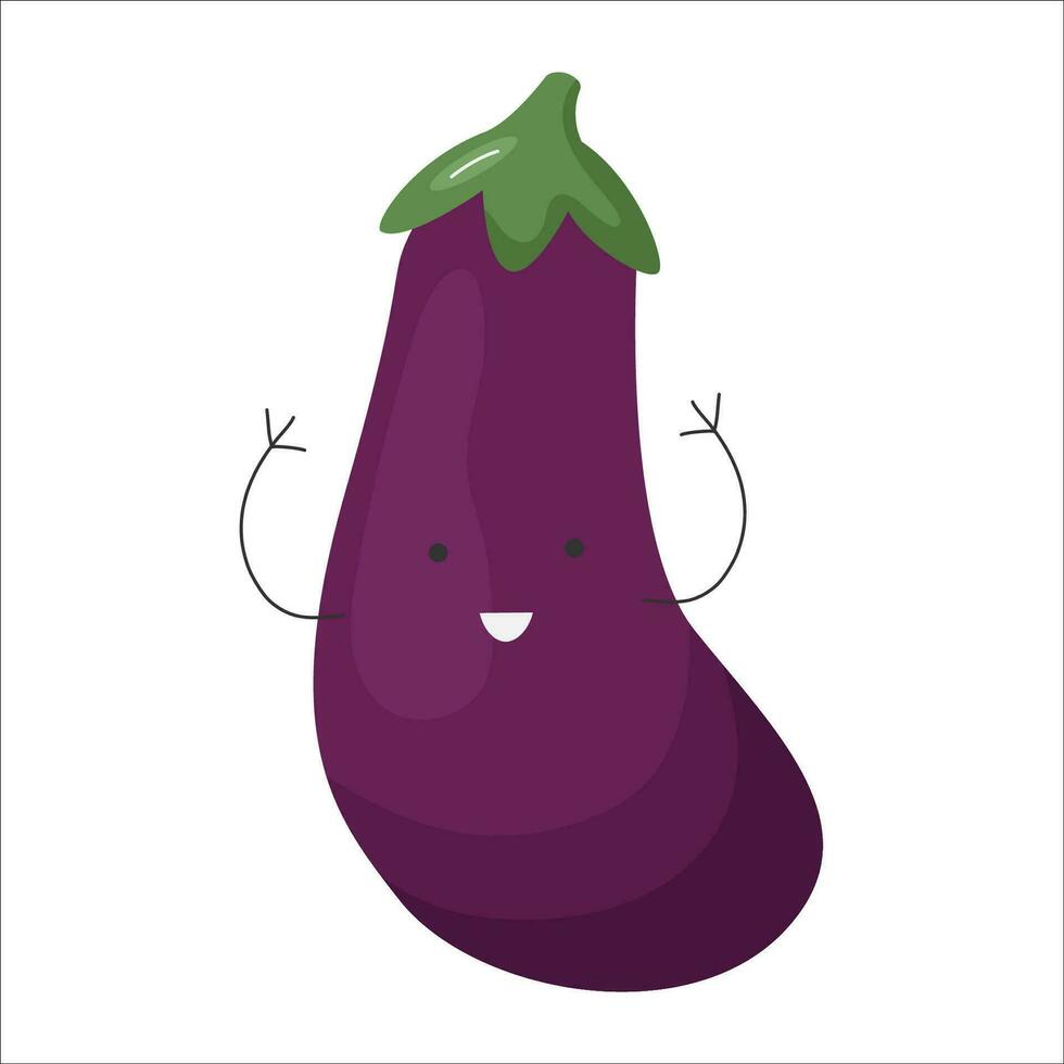 Vektor Illustration von Kinder gesund Ernährung Konzept mit ein süß Karikatur komisch Aubergine oder Aubergine. Baby Gemüse Charakter oder Maskottchen