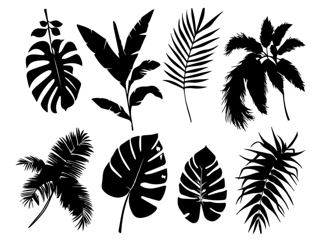 einstellen von schwarz Silhouetten von Blätter und Blumen. Vektor Illustration.