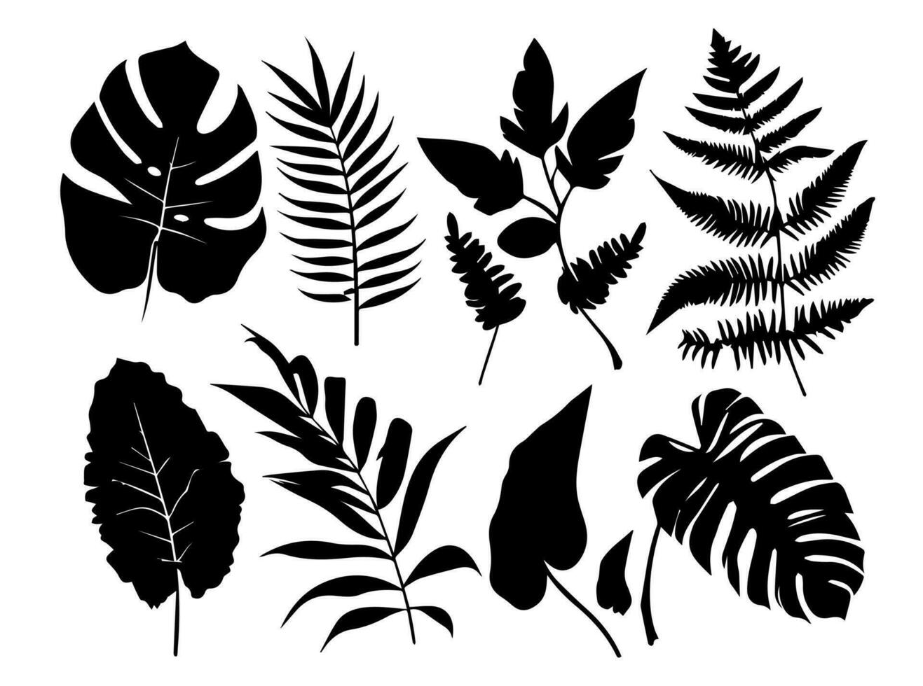 einstellen von schwarz Silhouetten von Blätter und Blumen. Vektor Illustration.