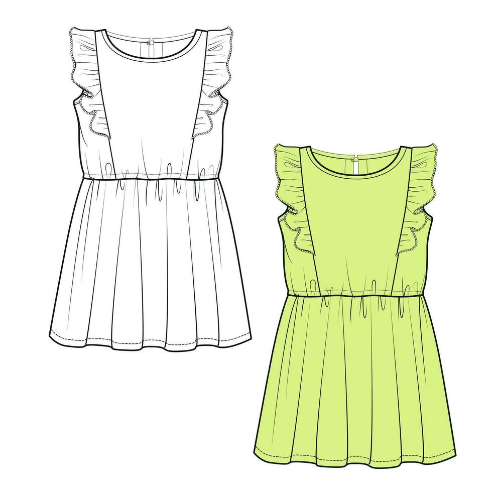 aby Mädchen Kleid Design technisch Zeichnung Mode eben skizzieren Vektor Illustration Vorlage.