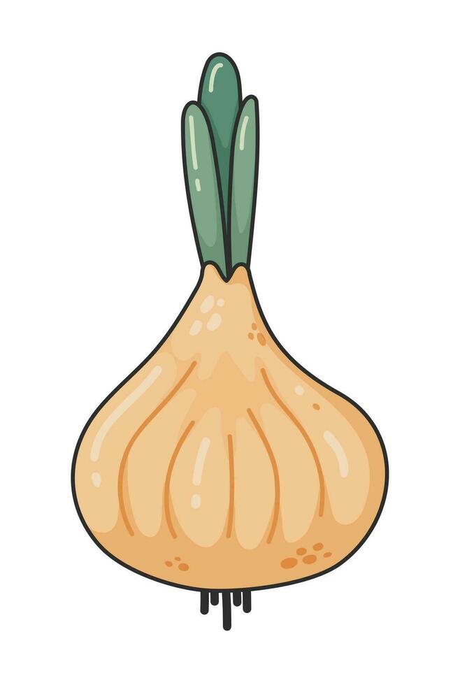 Karikatur Gekritzel Zwiebel, strukturiert. Gemüse zum ein gesund Diät. süß Grün Zwiebel. natürlich Produkt. Karikatur Zeichnung zum Rezept Buch, Banner, Dekoration vektor