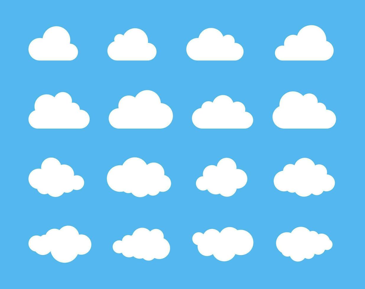 Wolken Silhouetten. Vektor einstellen von Wolken Formen. Sammlung von verschiedene Formen und Konturen. Design Elemente zum das Wetter Vorhersage, Netz Schnittstelle oder Wolke Lager Anwendungen