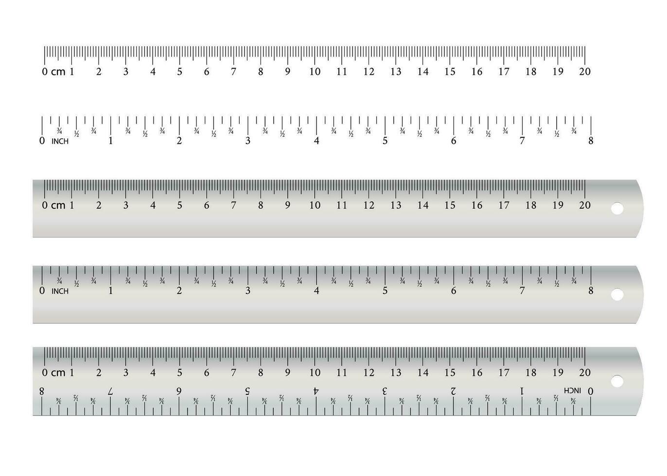 metrisk kejserlig linjaler. centimeter och tum. mäta verktyg Utrustning isolerat på vit bakgrund vektor