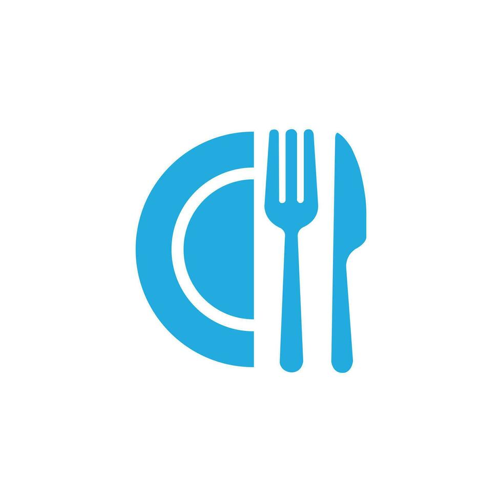 Blau Besteck einstellen Symbol isoliert auf Weiß Hintergrund. Löffel, Gabeln, Messer, Platte. Restaurant Geschäft Konzept, Vektor Illustration