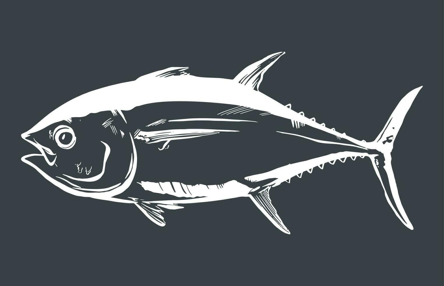 tonfisk fisk symbol på svart bakgrund, vektor. sport fiske klubb, restaurang, konserverad, mat logotyp vektor