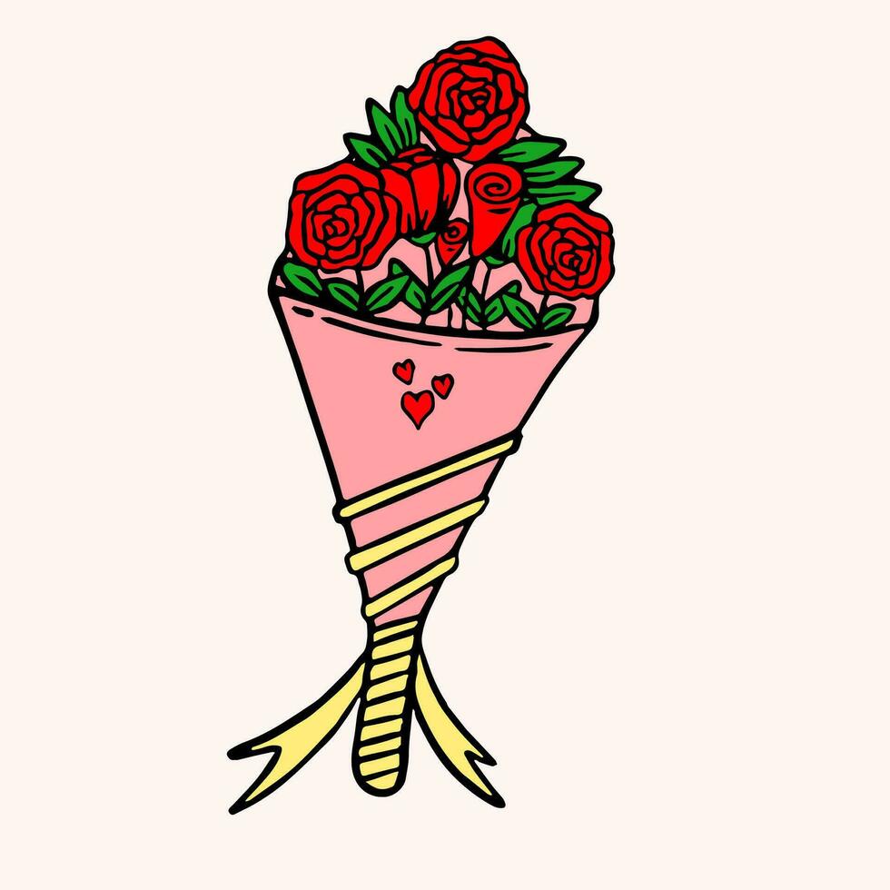 Illustration von ein Blume Geschenk zum Valentinstag Tag im ein eben Design Stil vektor