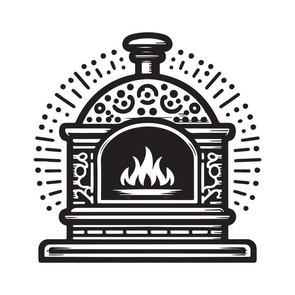 Jahrgang Hand gezeichnet Illustration Logo von traditionell Stein Pizza Ofen vektor