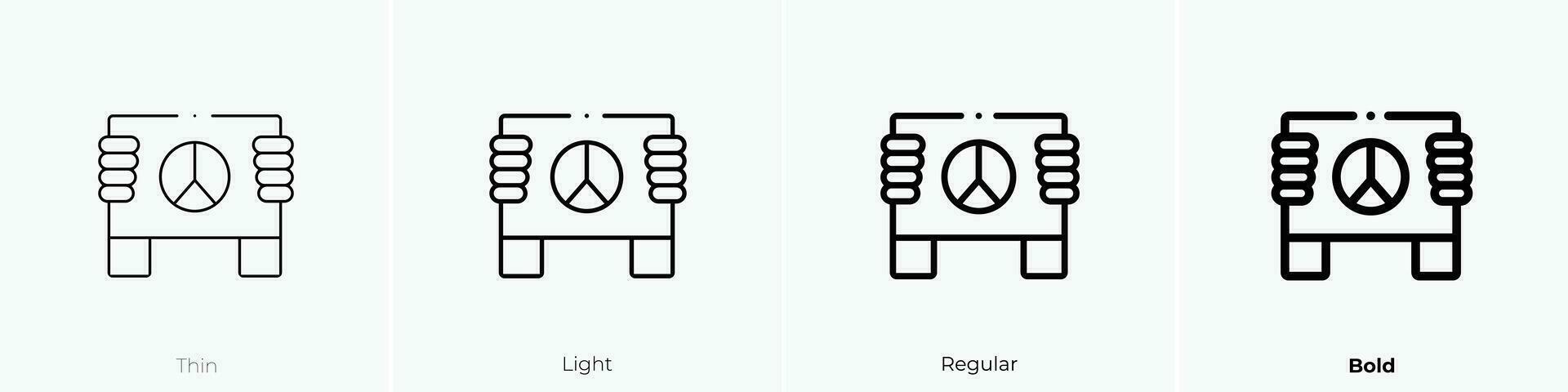 Frieden Symbol. dünn, Licht, regulär und Fett gedruckt Stil Design isoliert auf Weiß Hintergrund vektor