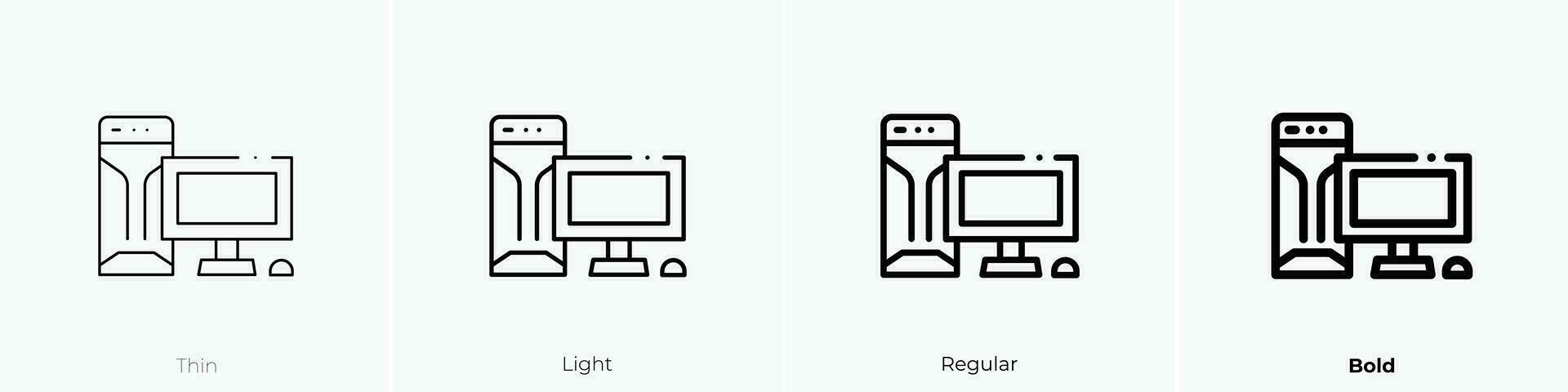 pc ikon. tunn, ljus, regelbunden och djärv stil design isolerat på vit bakgrund vektor