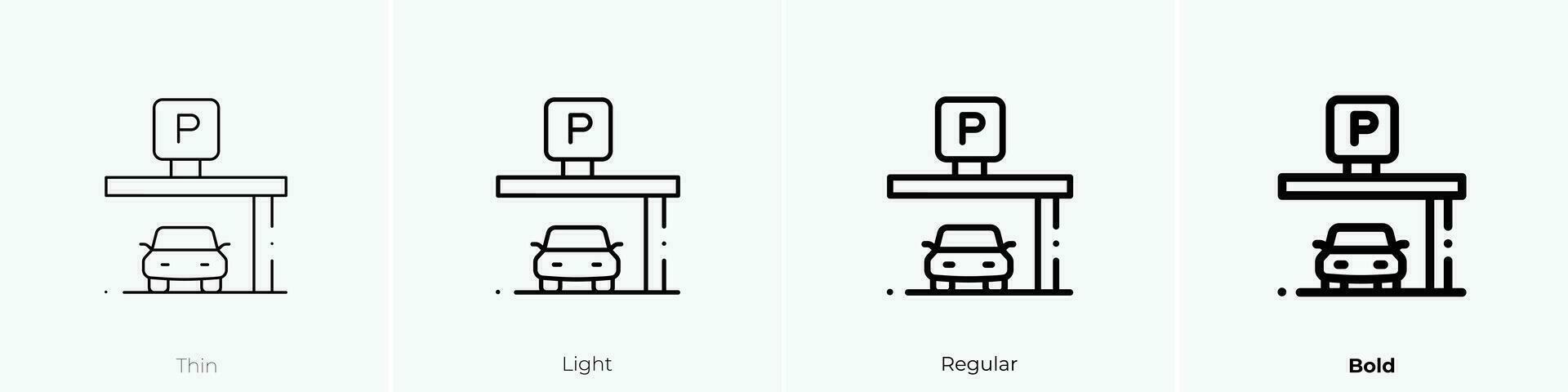 Parkplatz Bereich Symbol. dünn, Licht, regulär und Fett gedruckt Stil Design isoliert auf Weiß Hintergrund vektor