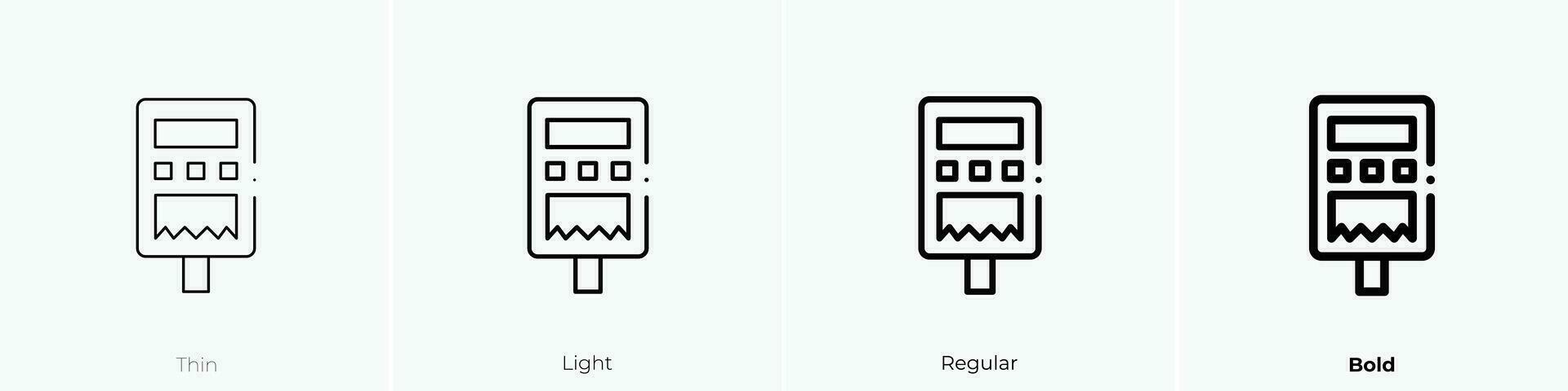 Parkplatz Meter Symbol. dünn, Licht, regulär und Fett gedruckt Stil Design isoliert auf Weiß Hintergrund vektor