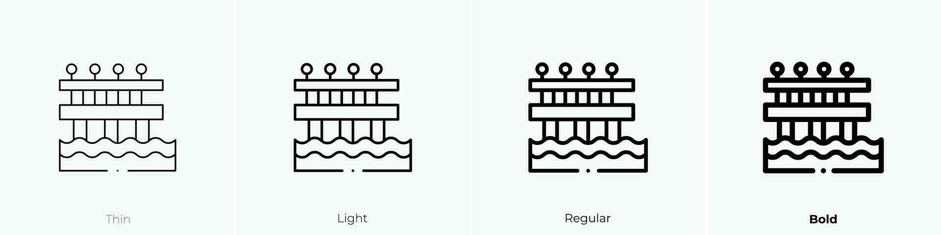 Seebrücke Symbol. dünn, Licht, regulär und Fett gedruckt Stil Design isoliert auf Weiß Hintergrund vektor